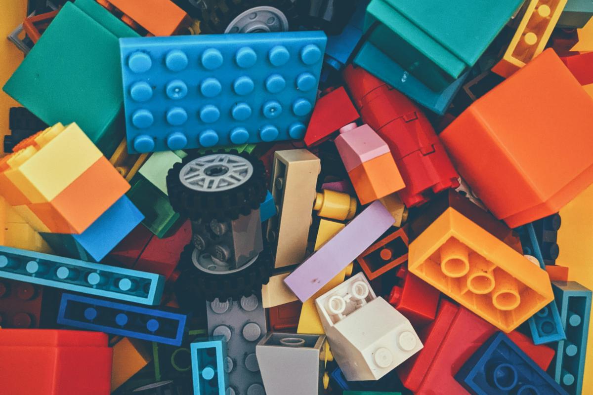 Blue, red and yellow LEGO blocks